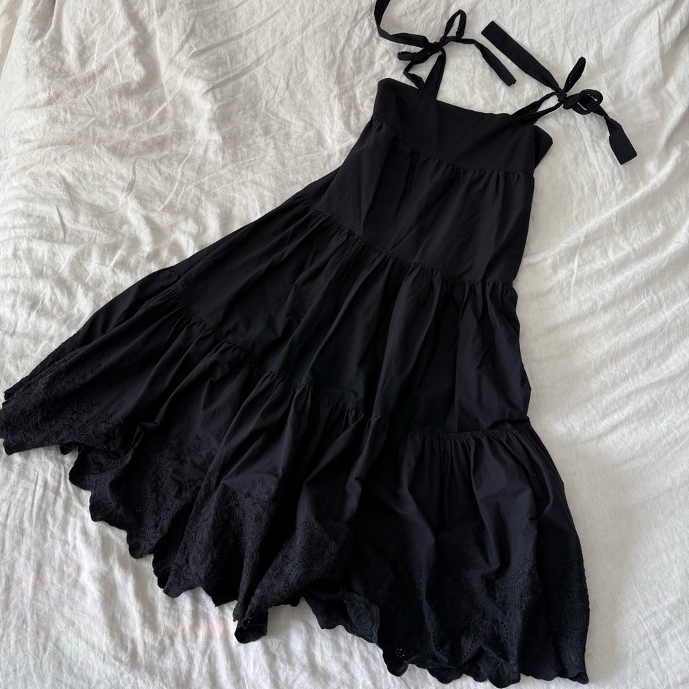 Jason Wu Black Cotton Smocked Tiered Sundress size M